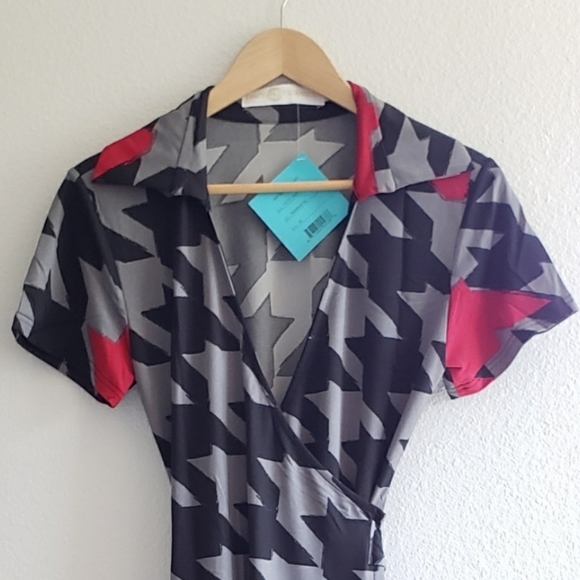 Tracy Negoshian Black & Gray Jane Houndstooth Pop Wrap Dress Size XS - Picture 8 of 11
